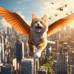 cat and birds flying .Generative AI