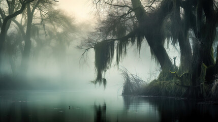 misty morning on the river.