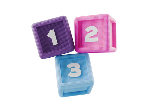colourful 3d building block numbered cubes on transparent background