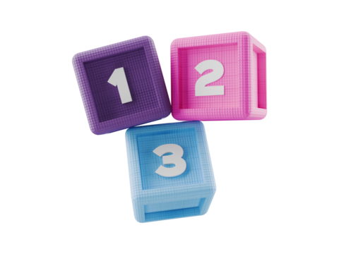 colourful 3d building block numbered cubes on transparent background