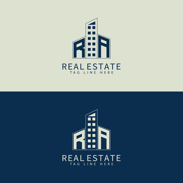RA initial monogram logo for real estate with home shape creative design.