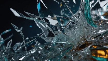 Broken glass on a black background. Close-up image - Powered by Adobe