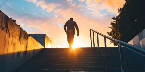 A person leading on steps to upward leading to success, success concept image, steps leading to success background