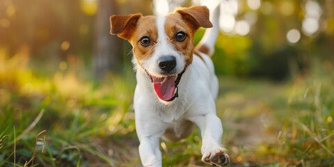 Cute little dog jack russell terrier, Happy jack russell terrier pet dog waiting, listening in the grass. AI Generated 
