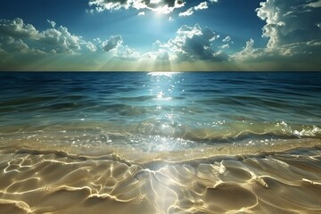 Submerged Serenity: Serene Underwater Scene with the Sandy Seabed Visible Beneath Calm Waves, Capturing the Tranquility of Ocean Depths