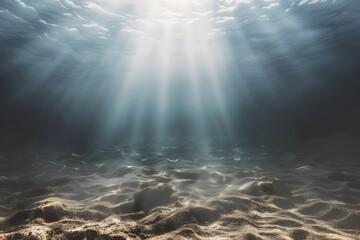 Tranquil Seafloor: Captivating Underwater View Showcasing the Sandy Bottom of the Sea, Inviting Viewers to Explore the Sublime Depths of the Ocean - obrazy, fototapety, plakaty