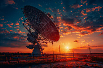 Telecommunications antennas at sunset - obrazy, fototapety, plakaty