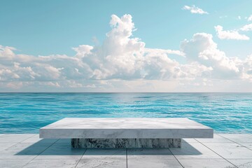 a white stone bench overlooking the ocean - Powered by Adobe