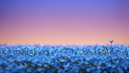  A single blue flower stands out against the vast expanse of the blue sky in the background - obrazy, fototapety, plakaty