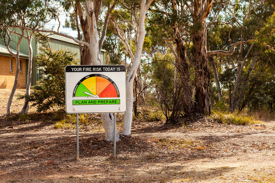 New fire danger rating sign indicating moderate fire risk in bushland