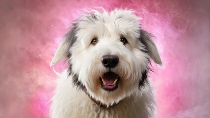  Close-up photo of a dog on a pink backdrop with smoke emanating from its mouth - SEO optimized