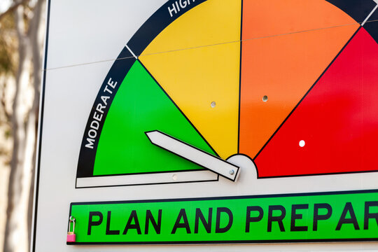 New fire danger rating sign arrow pointing at moderate plan and prepare
