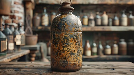 Close-up shot capturing the rustic charm of an antique bottle, revealing its unique design and his