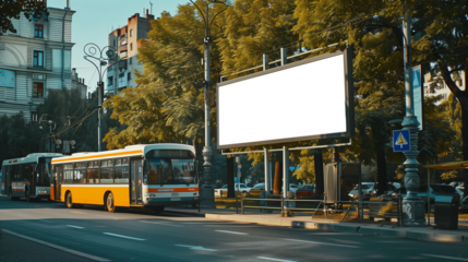 Blank billboard on city bus line road. space for advertising