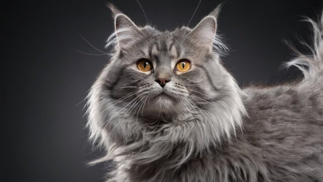  Intense gaze of long-haired cat in close-up photo