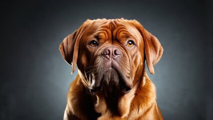  Intense dog face in dark background, captured close up - obrazy, fototapety, plakaty