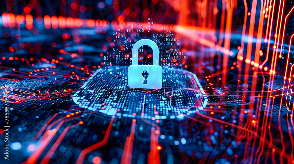 Poster cybersecurity and digital protection concept, secure network and data safety, technology background