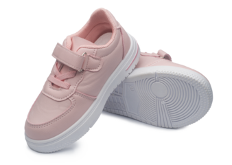 pink leather sneakers on isolated on a white background. children's sports shoes