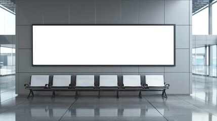 Blank widescreen mockup of an airport waiting room. 