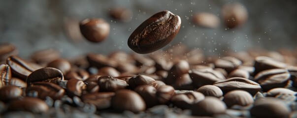 Freeze motion of a coffee beans splash in the air
