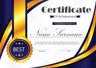 best certificate template design in gradients blue color and golden color 