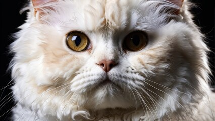  White cat with yellow eyes and whiskers close-up