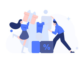 Holiday shopping people doing e-commerce online shopping flat vector concept operation hand drawn illustration
