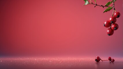 Obraz na płótnie Canvas Branch with red berries on red background against pink background SEO-optimized text for image description