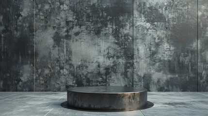 Metallic Round Stage on Distressed Concrete Background
