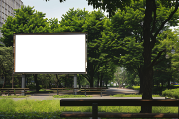 Mockup of a transparent blank billboard in a city park. Advertise in city parks