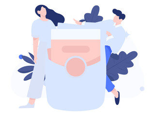 Holiday shopping people doing e-commerce online shopping flat vector concept operation hand drawn illustration
