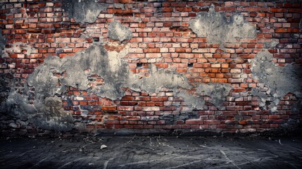 Obraz premium Historic brick wall with crumbling plaster revealing the passage of time, concept of endurance and change
