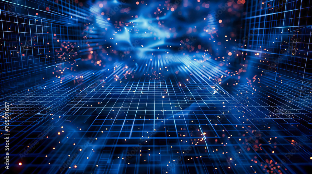 Poster digital and science technology concept with a futuristic network in blue, symbolizing advanced cyber