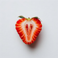 Realistic half cut strawberry on a white background