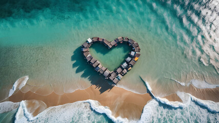  Heart Symbol On a Sand Of Beach.  Romantic composition.  AI generated image, ai