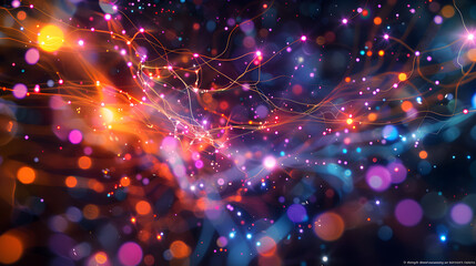 Obraz premium Abstract artistic rendering of a rat's neural network, with neurons represented as glowing nodes connected by shimmering pathways of data. Symbolizing the vast complexity of the brain's inner universe