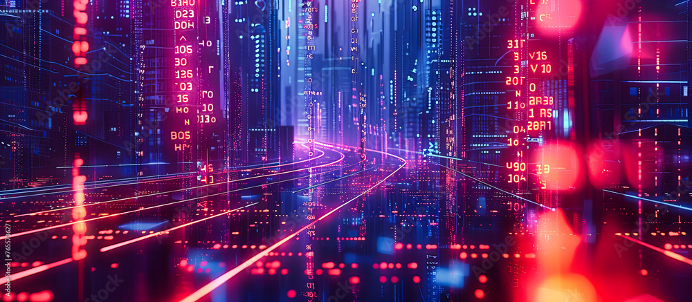 Poster digital cityscape and futuristic architecture, blending urban design with advanced technology in a d