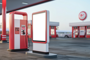 Self-service gas station with blank screen Mockup
