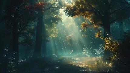 Obraz premium Mystical forest landscape capturing the beauty and magic of nature with a digital art style. Generative Ai