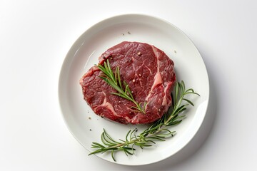  Beef steak served in plate on white background