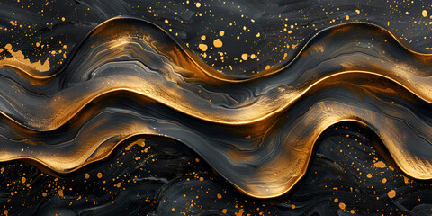 Abstract gold black acrylic painted fluted 3d painting texture luxury background. generative ai