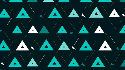 A pattern with white triangles, their edges outlined in black on a teal background. The design incorporates turquoise and dark gray
