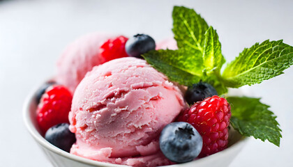 ice cream with berry and mint