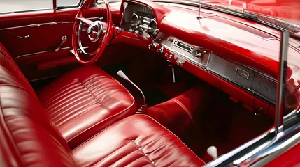 Poster Red leather interior of vintage car © Lucky Ai