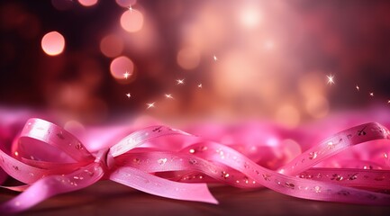 A Pink Ribbon Symbolizing Cancer Awareness on White Background


