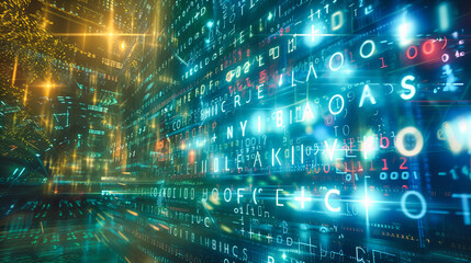 Obraz premium Digital Matrix and Cyber Network, Futuristic Technology and Coding, Abstract Background with Binary Code