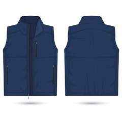 Modern blue vest mockup front and back view, vector illustration