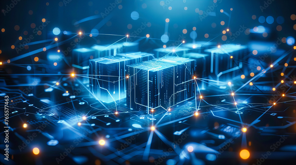 Aufkleber digital network and blockchain concept, showcasing futuristic technology, data security, and global 