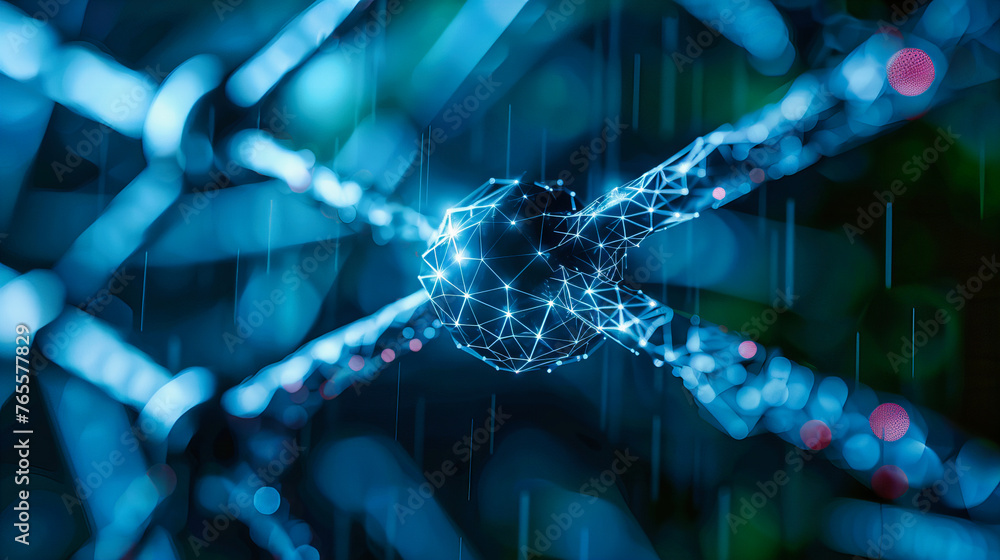 Poster digital network and connectivity concept with a futuristic blue grid, symbolizing advanced technolog