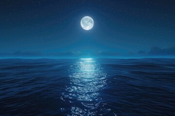 Naklejka na ściany i meble Moonlit ocean and sky at night would make a great travel background .